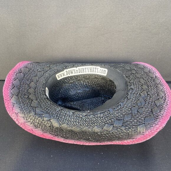 Down & Dirty Custom Straw Cowboy Hat Black Pink Studded Womens Embellishment - Picture 2 of 2